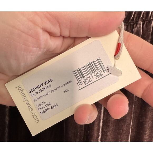 Johnny Was Luciana Coffee Bean Velvet Embroidered Wide Leg Pants NWT XL Boho Y2K - Picture 9 of 13